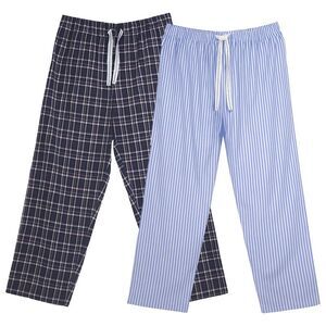 Keanu Mens Woven Checked Stripes Pajama Bottoms (Pack of 2) / Blue/Black